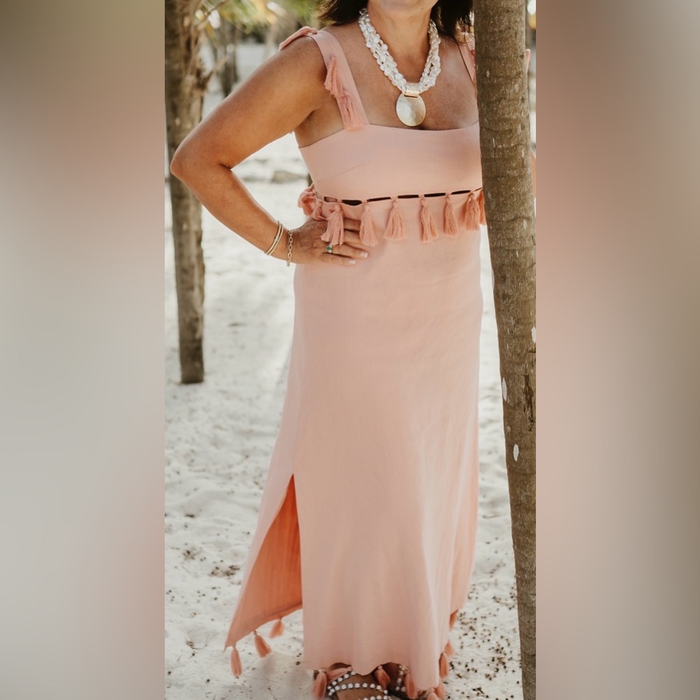 ANTONIO MELANI Dusty Pink Tassel-Trim Maxi Dress